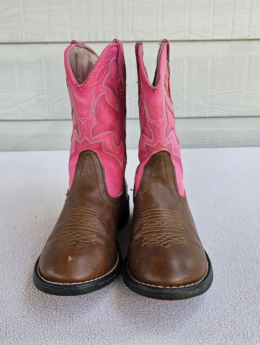 Roper Little Light-Up Western Cowgirl Boots SZ 11 Pink Brown Round Toe Rodeo